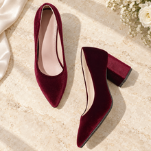 Load image into Gallery viewer, Velvet Block Heel Wedding Shoes | Green, Red or Black
