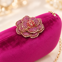 Load image into Gallery viewer, Luxury Velvet Clutch Bag with Crystal Rose Clasp

