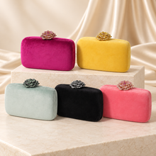 Load image into Gallery viewer, Luxury Velvet Clutch Bag with Crystal Rose Clasp
