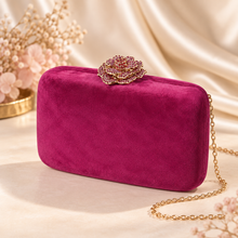 Load image into Gallery viewer, Luxury Velvet Clutch Bag with Crystal Rose Clasp
