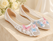 Load image into Gallery viewer, White Butterfly Bridal Ballet Flats | Embroidered Mesh Wedding Shoe
