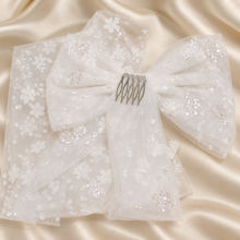 Load image into Gallery viewer, Sparkling Floral Embroidered Bridal Bow Veil | White Tulle Hair Bow
