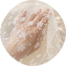 Load image into Gallery viewer, Sparkling Floral Embroidered Bridal Bow Veil | White Tulle Hair Bow
