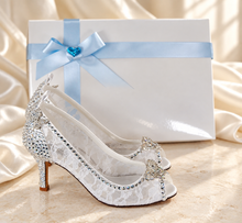 Load image into Gallery viewer, White Lace Bridal Heels with Crystal Butterflies | Cinderella Inspired
