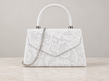 Load image into Gallery viewer, White Lace Bridal Handbag with Top Handle &amp; Silver-Tone Chain – Sale

