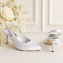 Load image into Gallery viewer, Mid Heel Satin Sling Back Heels | Custom Colour Wedding Shoes
