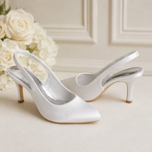 Load image into Gallery viewer, Mid Heel Satin Sling Back Heels | Custom Colour Wedding Shoes
