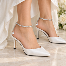 Load image into Gallery viewer, Crystal Chain Wedding Shoes – Pointed Toe Satin Bridal Heels
