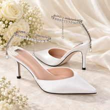 Load image into Gallery viewer, Crystal Chain Wedding Shoes – Pointed Toe Satin Bridal Heels
