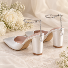 Load image into Gallery viewer, Crystal Chain Block Heel Wedding Shoes – Custom Colour Bridal Heels
