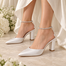 Load image into Gallery viewer, Crystal Chain Block Heel Wedding Shoes – Custom Colour Bridal Heels
