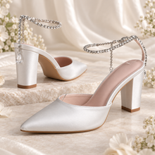 Load image into Gallery viewer, Crystal Chain Block Heel Wedding Shoes – Custom Colour Bridal Heels
