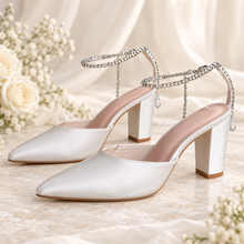 Load image into Gallery viewer, Crystal Chain Block Heel Wedding Shoes – Custom Colour Bridal Heels
