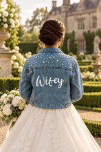 Load image into Gallery viewer, Personalised Pearl Denim Bride Jacket: Wifey Bridal Hen Party

