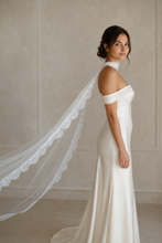 Load image into Gallery viewer, Chantilly Lace Trim Bridal Scarf Veil – Tulle Wedding Neck Scarf
