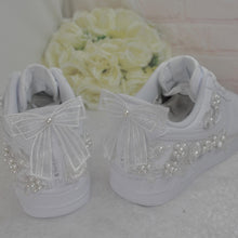 Load image into Gallery viewer, Bridal Air Force 1 Bright White Luxury Embroidered Sneakers, Genuine Nike, Bridal Shoes,  Wedding Nike, AF1 Wedding Shoes, Quinceañera Shoes
