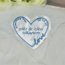 Load image into Gallery viewer, Sew On Wedding Dress Patch Something blue Custom Patch Personalised Wedding Label Bride Something Blue Wedding Heart

