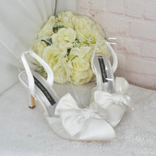 Load image into Gallery viewer, Chic Clastic Bridal Slingback Shoes, Satin Bridal Heels with Bow Detail Size UK4/US6.5
