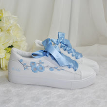 Load image into Gallery viewer, Something Blue Embroidered Floral Bridal Trainers
