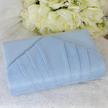 Load image into Gallery viewer, Light Blue Fascinator and Vegan Suede Clutch, Bridal Hatinator Set
