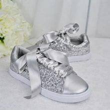 Load image into Gallery viewer, Silver Glitter Bridal Trainers
