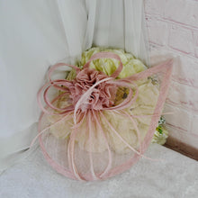 Load image into Gallery viewer, Nude Satin Bridal Set: Handmade Heels, Clutch Bag, Fascinator
