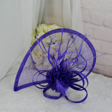Load image into Gallery viewer, Purple Satin Clutch Bag and Fascinator Set: Wedding Guest Hatinator
