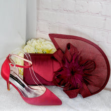 Load image into Gallery viewer, Burgundy Red Satin Heel and Clutch Bag Set: Handmade Bridal Shoes
