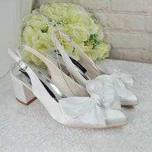 Load image into Gallery viewer, Ivory Satin Slingback Block Heel Bridal Shoes – UK 3 – Ready to Dispatch
