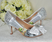 Load image into Gallery viewer, Alice in Wonderland Bridal Pumps: Handmade Decoupage Wedding Shoes
