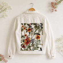 Load image into Gallery viewer, Custom Autumn Flower Embroidered Bridal Denim Jacket with Pearls
