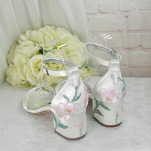 Load image into Gallery viewer, Bridal Satin Sandals – Ivory Wedding Block Heels With Floral Embroidered Detail Size  UK5/US7.5
