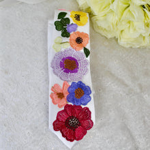 Load image into Gallery viewer, Embroidered Wildflower Tie: White Satin Floral Necktie, Wedding Groom
