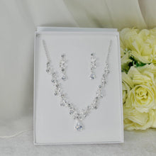 Load image into Gallery viewer, Bridal Jewelry Set: Teardrop Cubic Zirconia Necklace and Earrings

