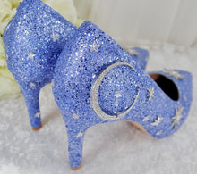 Load image into Gallery viewer, Light Blue Celestial Wedding Shoes – Glitter Moon &amp; Star Heels
