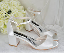 Load image into Gallery viewer, Wedding Block Heel Sandals – Handmade Bridal Ankle Strap Shoes with Padded Sole  • UK6/US8.5
