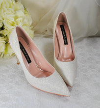 Load image into Gallery viewer, Ivory Wedding Shoes - Handmade Bridal Shoes with Filigree Vine Heels, 9cm Heel  (UK5/US7.5)
