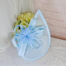 Load image into Gallery viewer, Bridal Fascinator and Satin Clutch Purse Set, Light Blue Hatinator and Bag
