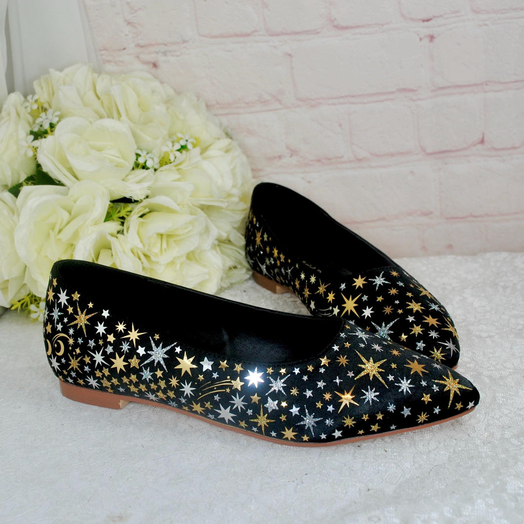 Celestial Flat Bridal Shoes: Handmade Satin Ballet Flats