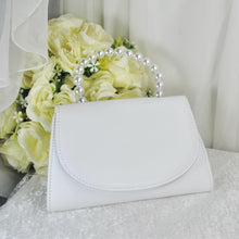 Load image into Gallery viewer, Personalised Bridal Clutch Bag, Ivory Purse with Pearl Handle

