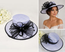Load image into Gallery viewer, Handmade Light Blue Large Fascinator Hat with Bow and Feathers
