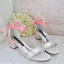 Load image into Gallery viewer, Ivory Block Heel Sandals with Embroidered Flowers - UK7 - Ready to Dispatch
