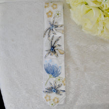 Load image into Gallery viewer, Blue Lotus Flower Embroidered Floral Tie: Handmade White Wedding Necktie

