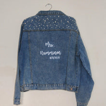 Load image into Gallery viewer, Personalized Pearl Denim Bridal Jacket: Bride to Be, Hen Party
