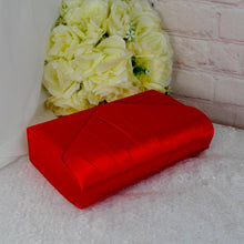 Load image into Gallery viewer, Red Satin Bridal Set: Handmade Heels, Clutch Bag &amp; Fascinator
