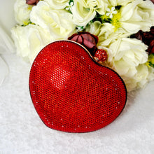 Load image into Gallery viewer, Red Crystal Bag Heart Purse Handmade Rhinestone Bling Clutch with Chain Strap
