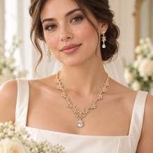 Load image into Gallery viewer, Teardrop Cubic Zirconia Bridal Necklace &amp; Earrings Set – Silver or Gold
