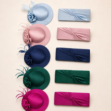 Load image into Gallery viewer, Handmade Satin Hatinator with Rose Flowers &amp; Feathers | Matching Clutch Bag
