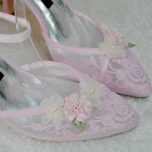 Load image into Gallery viewer, Bridal Kitten Heel Shoes – Embroidered Satin Wedding Sandals With 3D Flower  UK5/US7.5
