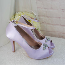 Load image into Gallery viewer, Bridal Satin Shoes – Lilac Peep Toe Platform Heels with Cushioned Insoles UK8/US10.5

